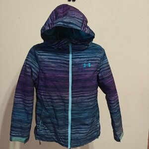 Under Armour ColdGear Jacket Blue Purple Stripe Hooded Youth Medium YMD M